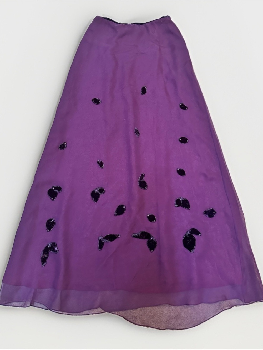VTG 90s Y2K Velvet Sequin Leaf Appliqué Maxi Skirt Layered Whimsigoth Fairy 10